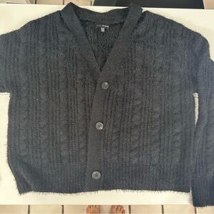 Lucy Paris Black Fuzzy Cut-Out Shoulder Sweater Size M (US M / EU 40)